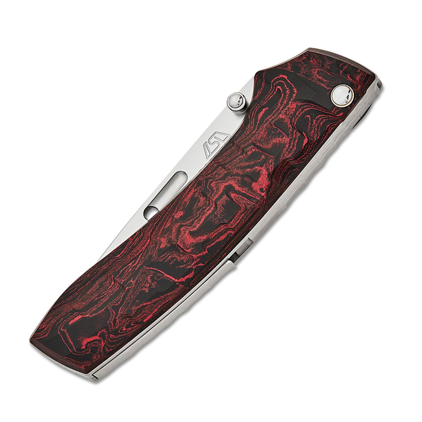 Rockstead RIN-ZDP (RD) ZDP189 Clad by VG10 Blade Titanium + Ebonite Handle Button Lock Folding Knife
