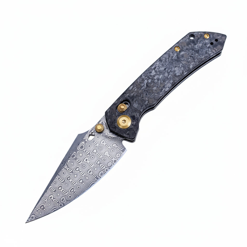 KANSEPT Fenrir K1034V1 Damascus Blade Carbon Fiber Handle Crossbar Lock Knife