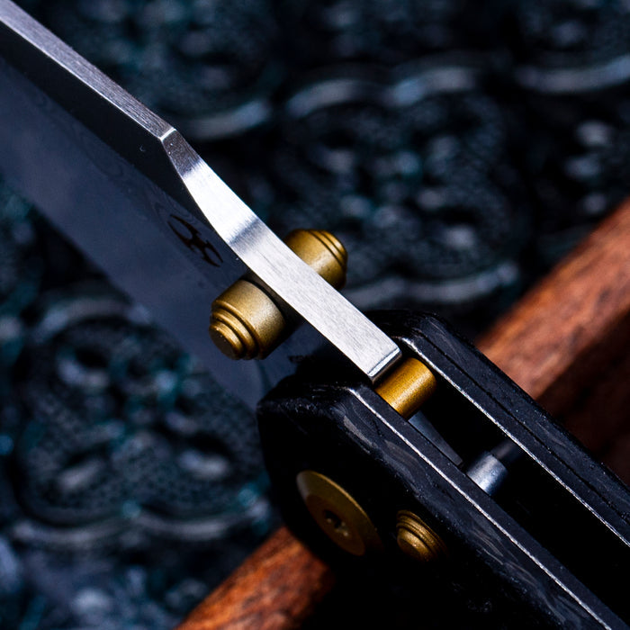 KANSEPT Fenrir K1034V1 Damascus Blade Carbon Fiber Handle Crossbar Lock Knife