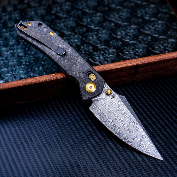 KANSEPT Fenrir K1034V1 Damascus Blade Carbon Fiber Handle Crossbar Lock Knife