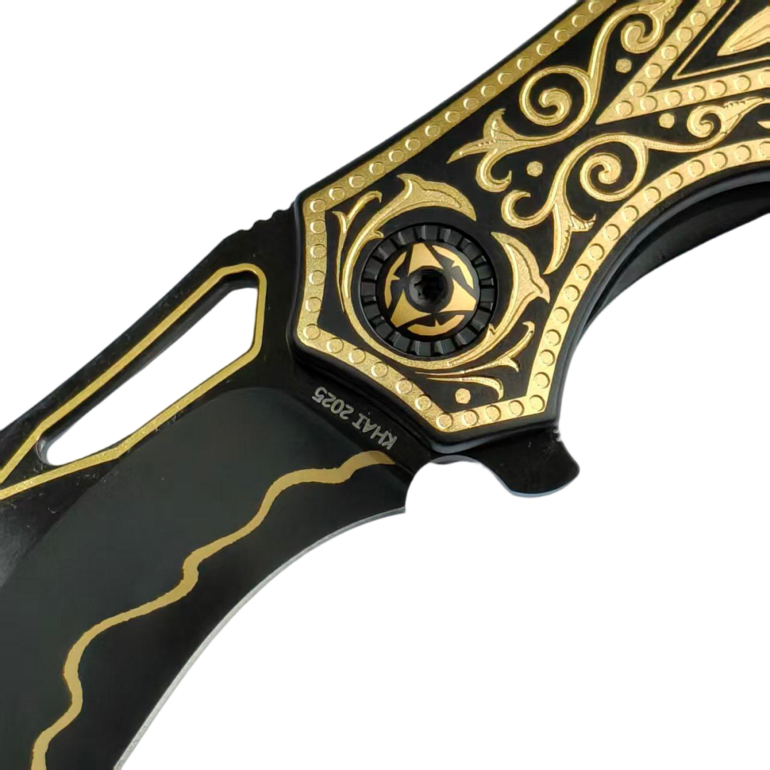 KHAI Gold Nocturne DLC CPM-3V Blade Titanium Handle Frame Lock Folding Knives