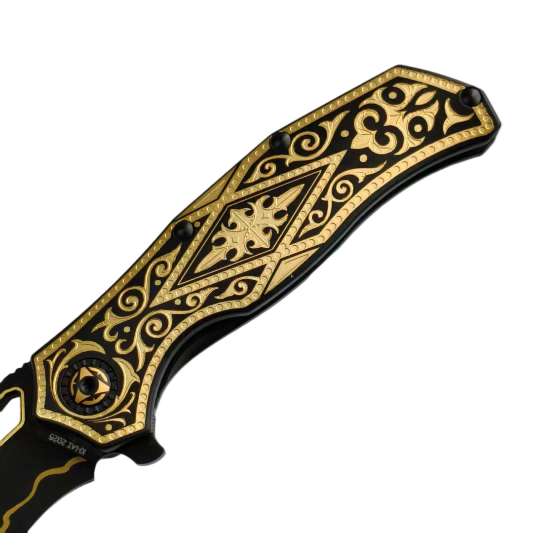 KHAI Gold Nocturne DLC CPM-3V Blade Titanium Handle Frame Lock Folding Knives