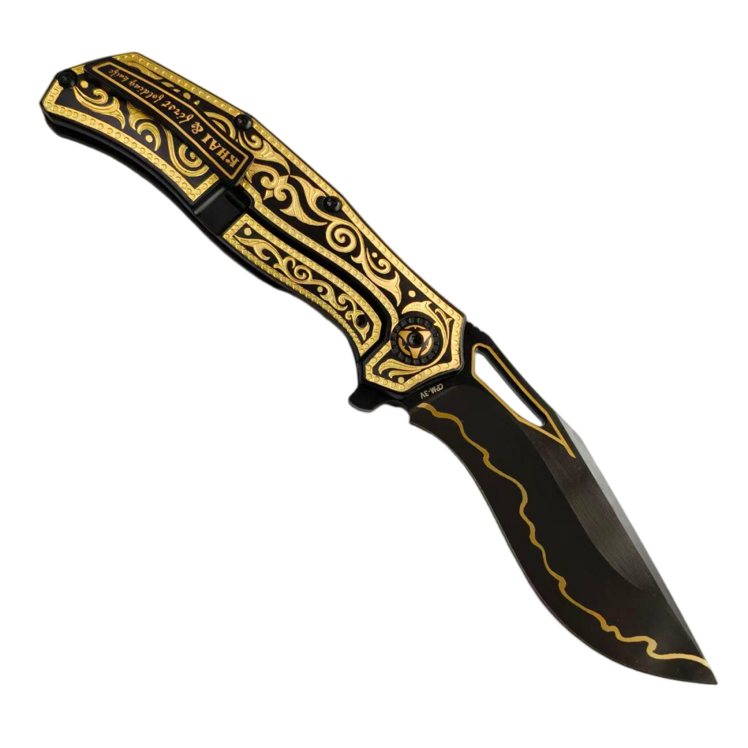 KHAI Gold Nocturne DLC CPM-3V Blade Titanium Handle Frame Lock Folding Knives