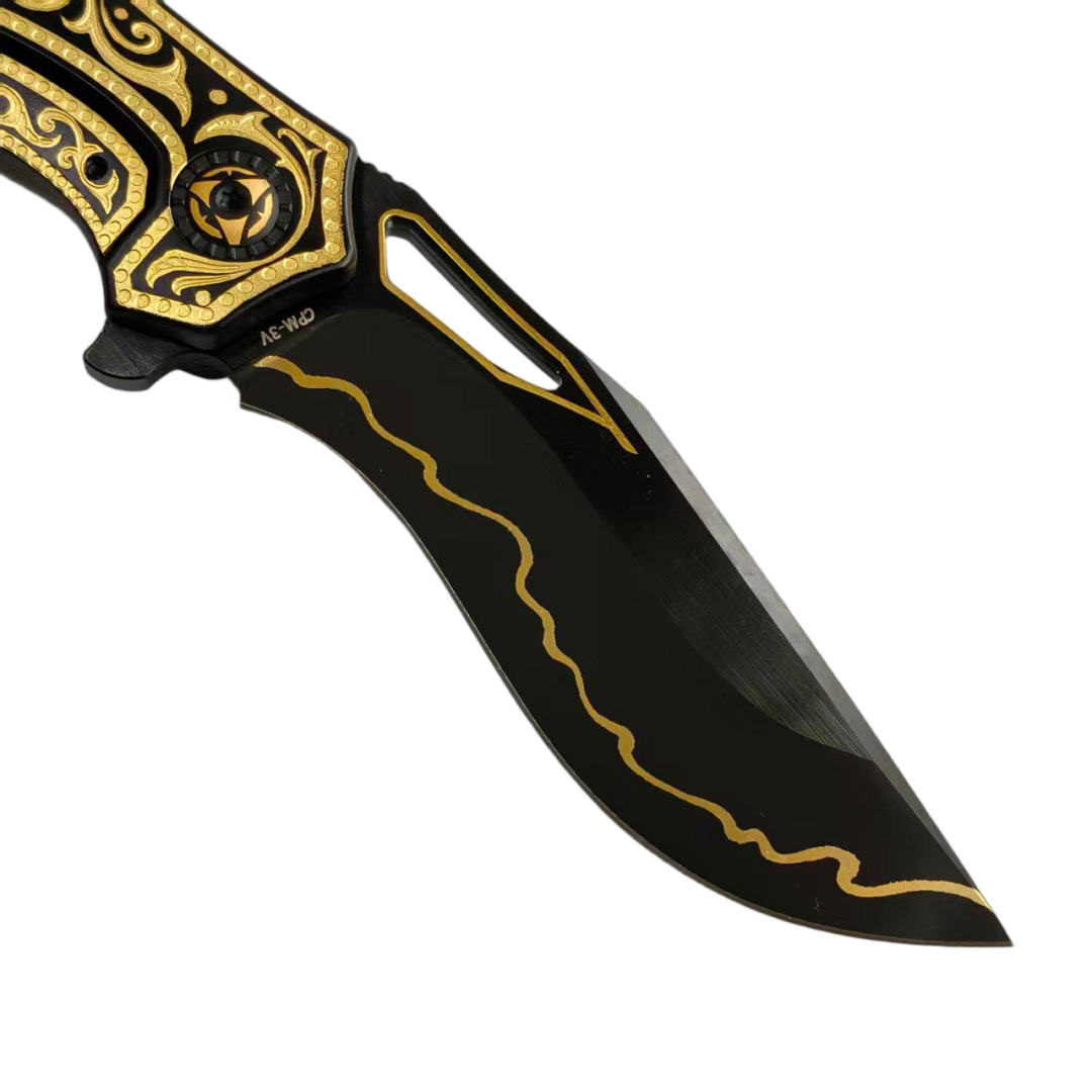 KHAI Gold Nocturne DLC CPM-3V Blade Titanium Handle Frame Lock Folding Knives