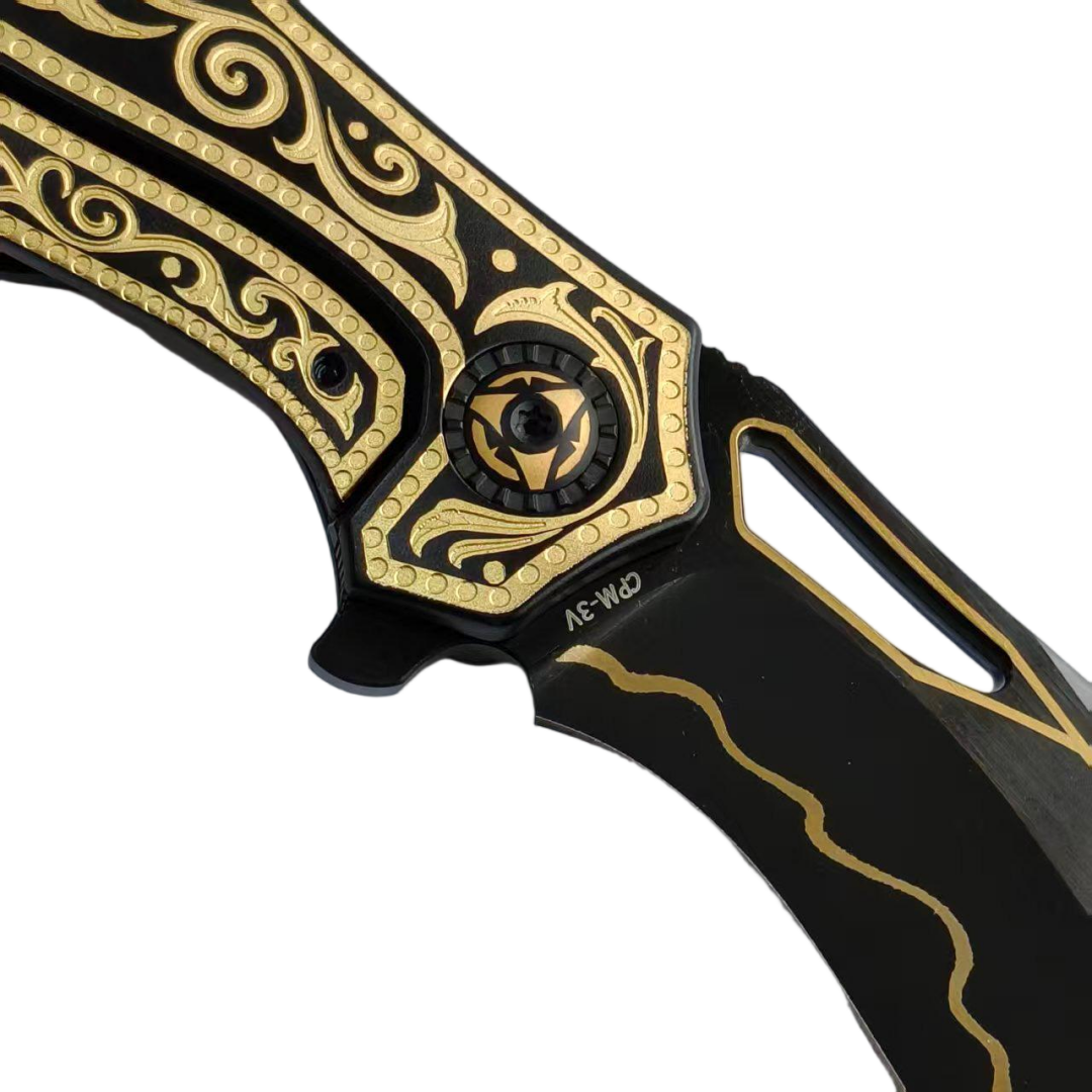 KHAI Gold Nocturne DLC CPM-3V Blade Titanium Handle Frame Lock Folding Knives