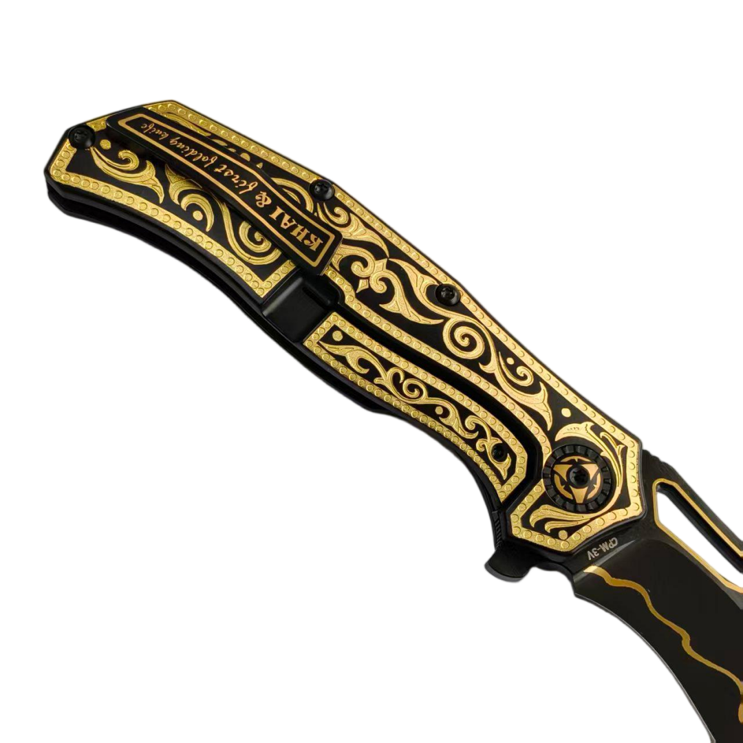 KHAI Gold Nocturne DLC CPM-3V Blade Titanium Handle Frame Lock Folding Knives