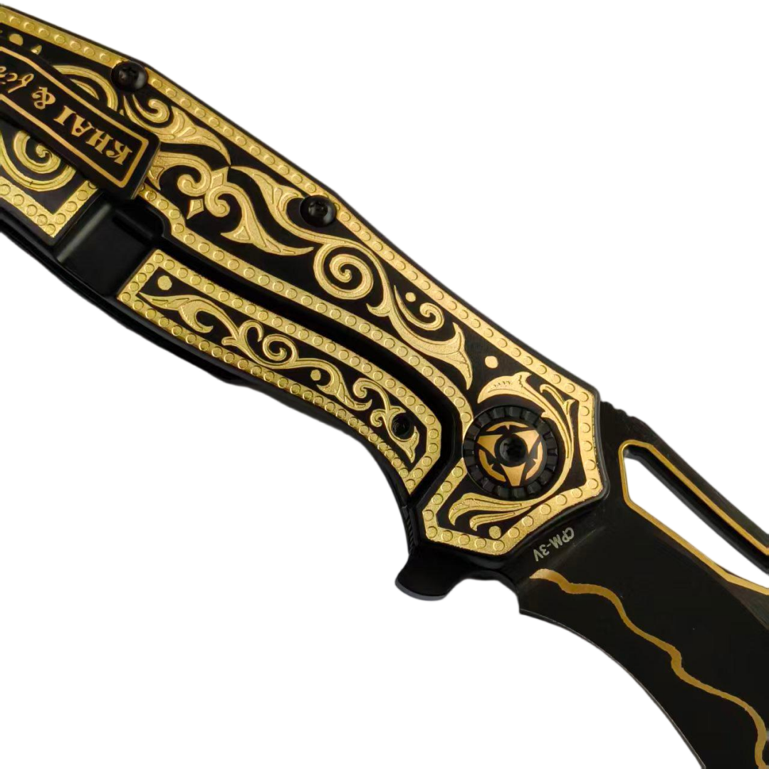 KHAI Gold Nocturne DLC CPM-3V Blade Titanium Handle Frame Lock Folding Knives