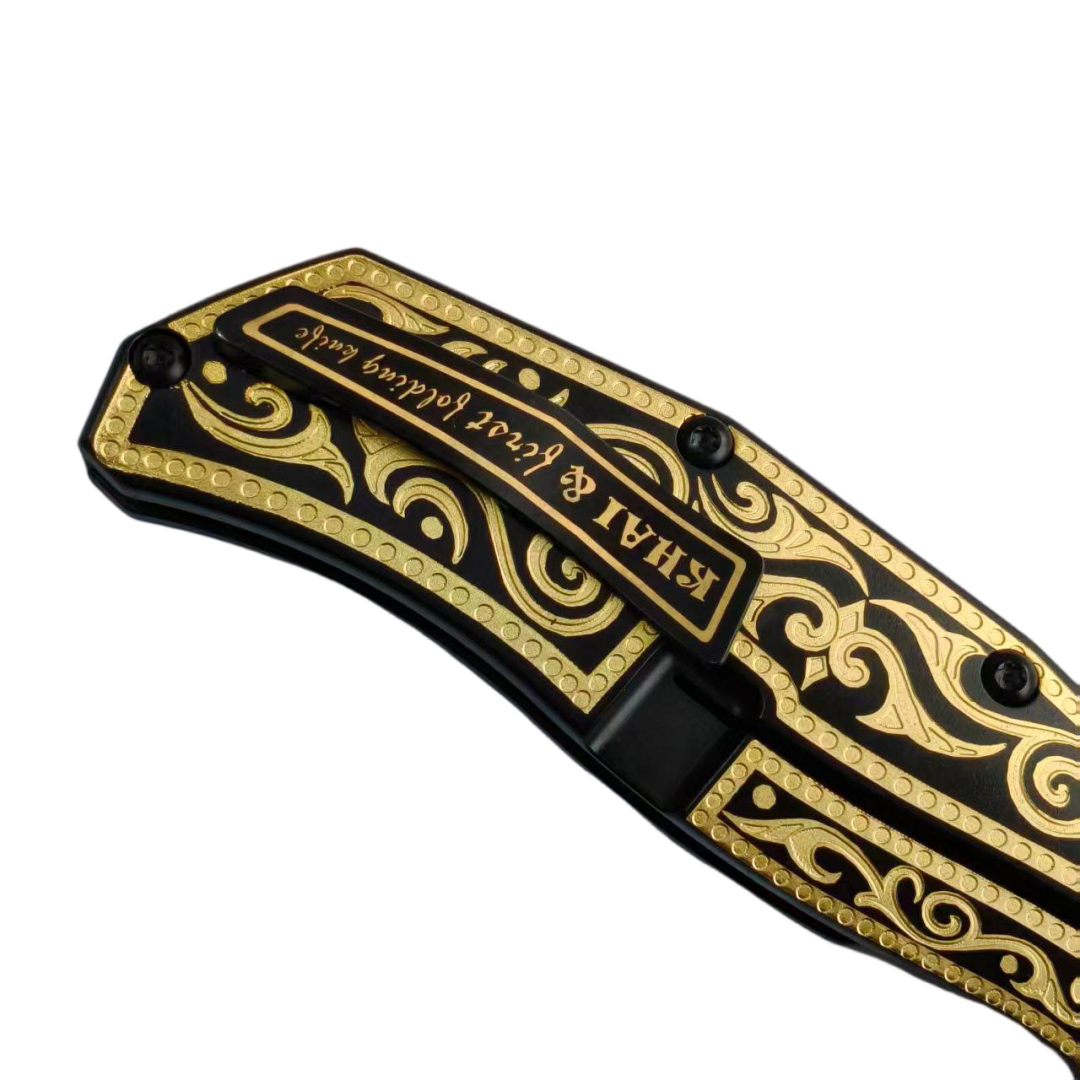 KHAI Gold Nocturne DLC CPM-3V Blade Titanium Handle Frame Lock Folding Knives