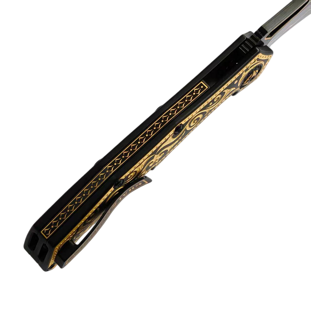 KHAI Gold Nocturne DLC CPM-3V Blade Titanium Handle Frame Lock Folding Knives