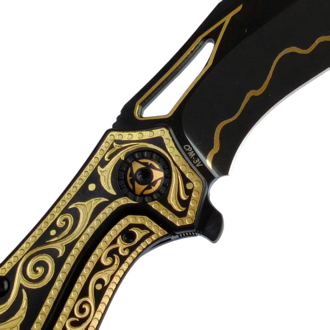 KHAI Gold Nocturne DLC CPM-3V Blade Titanium Handle Frame Lock Folding Knives
