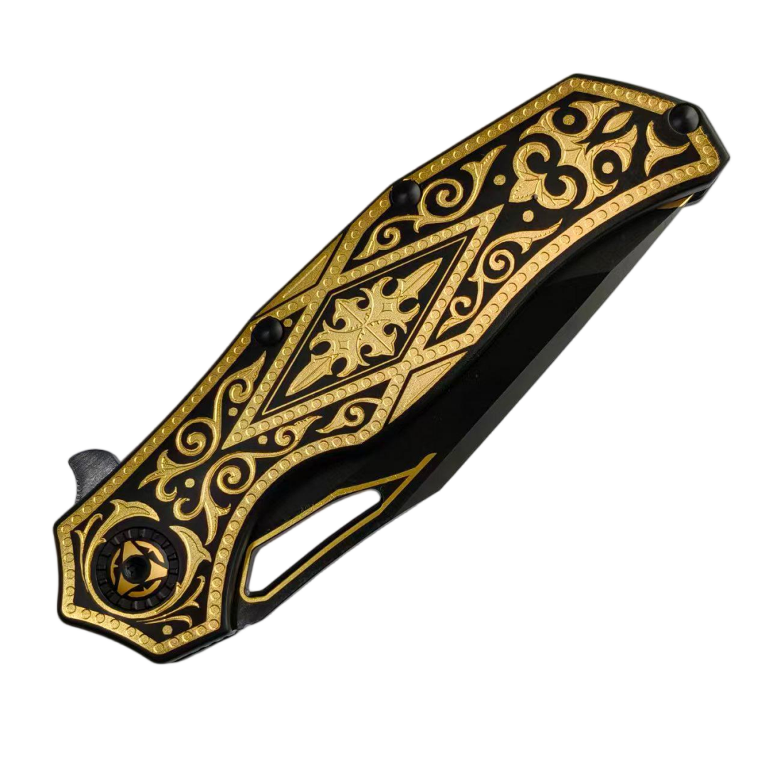 KHAI Gold Nocturne DLC CPM-3V Blade Titanium Handle Frame Lock Folding Knives