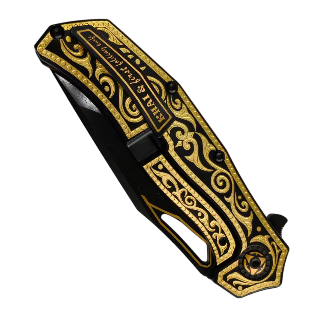 KHAI Gold Nocturne DLC CPM-3V Blade Titanium Handle Frame Lock Folding Knives