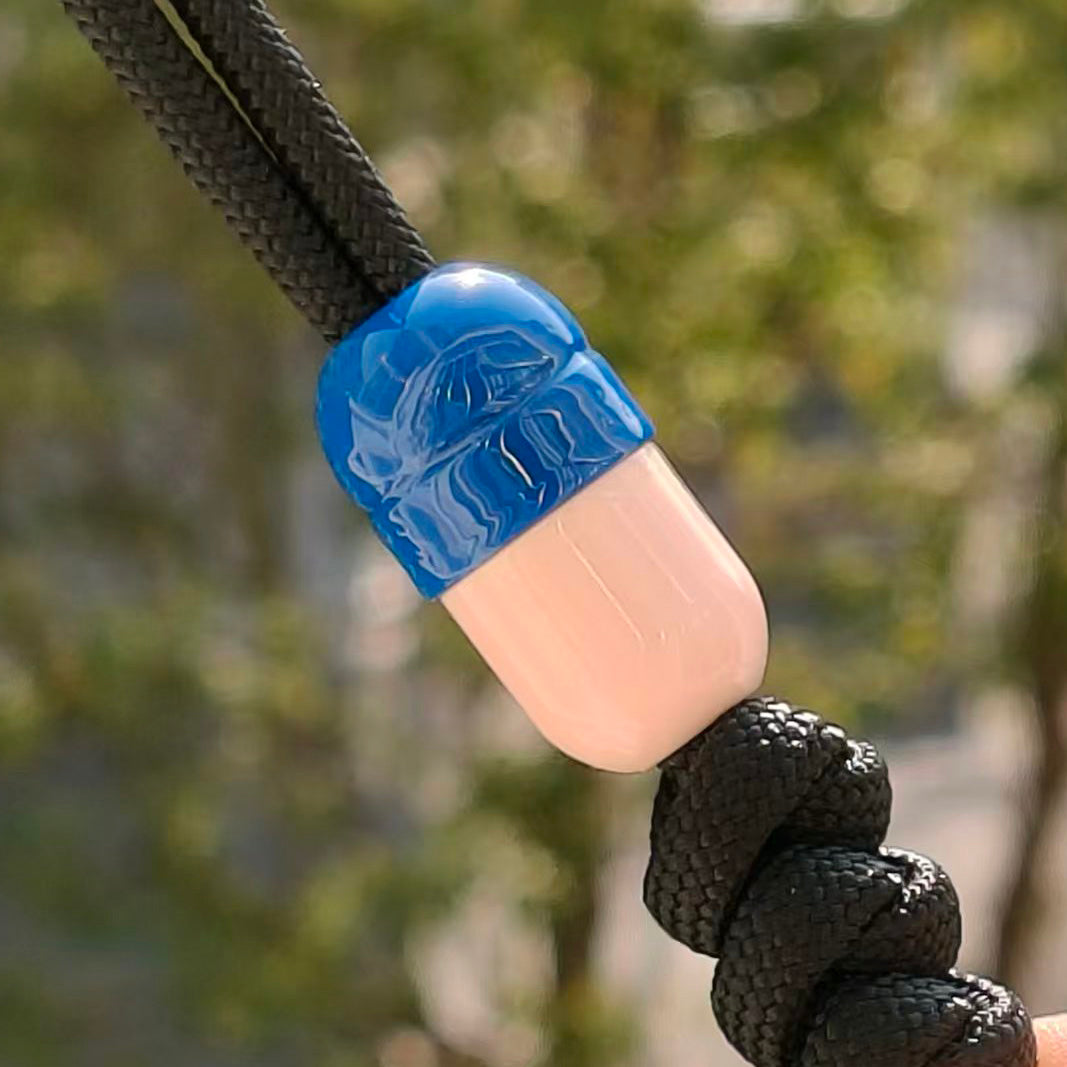 SnakeSword Capsule Resin Lanyard Beads Blue+White Resin Knife EDC Beads 3 PCS