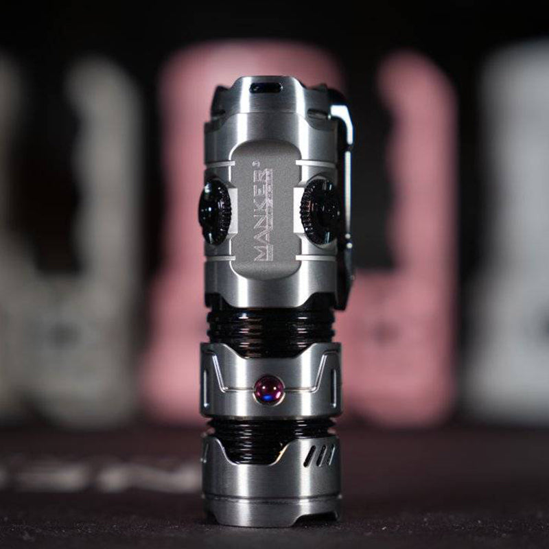 Mankerlight Timeback III EDC Flashlight Spinner Flashlight Use 18350 Battery Titanium Stonewash