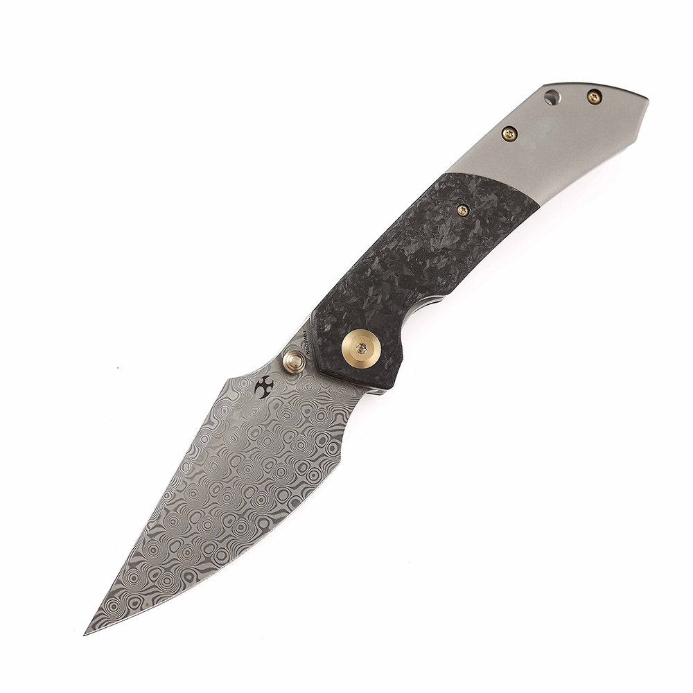 Kansept Fenrir K1034B1 Flipper Knife Damascus Blade Carbon Fiber Titanium Handle