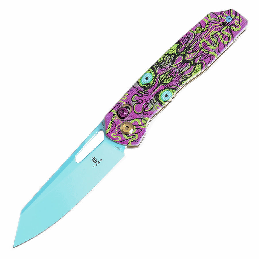 Tenable Shard T1006V9 14C28N Blade G10 with Purple Undead Print Handle Cross Bar Lock