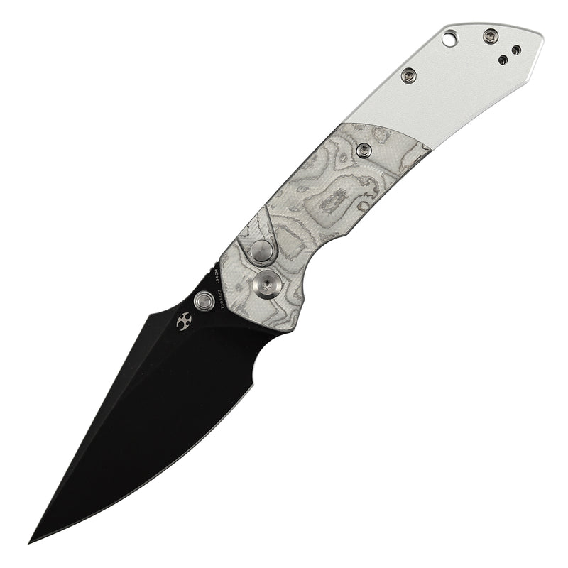 Kansept Fenrir T1034B3 Blackwash 154CM Blade G-10 with Aluminum Foil Handle Button Lock Folding Knife