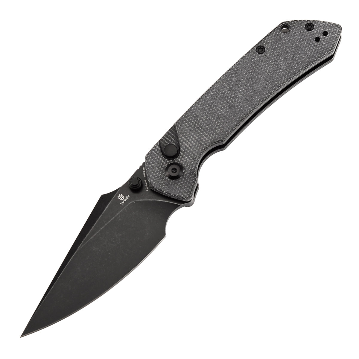 Tenable Fenrir T1034F6 Blackwashed 14C28N Black Micarta Handle Button Lock Folding Knife
