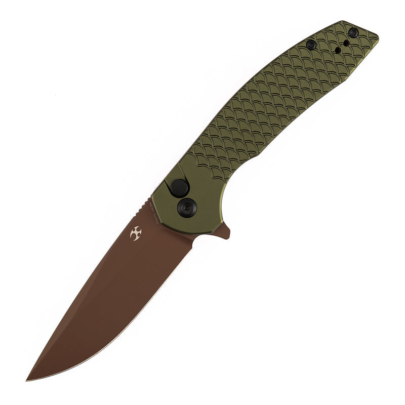 Kansept Accipiter T1007F5 Rose Gold 14C28N Blade Green Anodized Aluminum Handle Button Lock Folding Knife