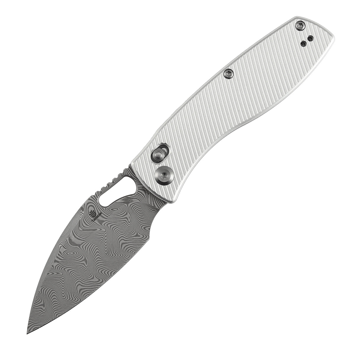 Tenable Heron B2124V3 Damascus Blade Beadblasted Aluminum Handle Crossbar Lock Folding Knife