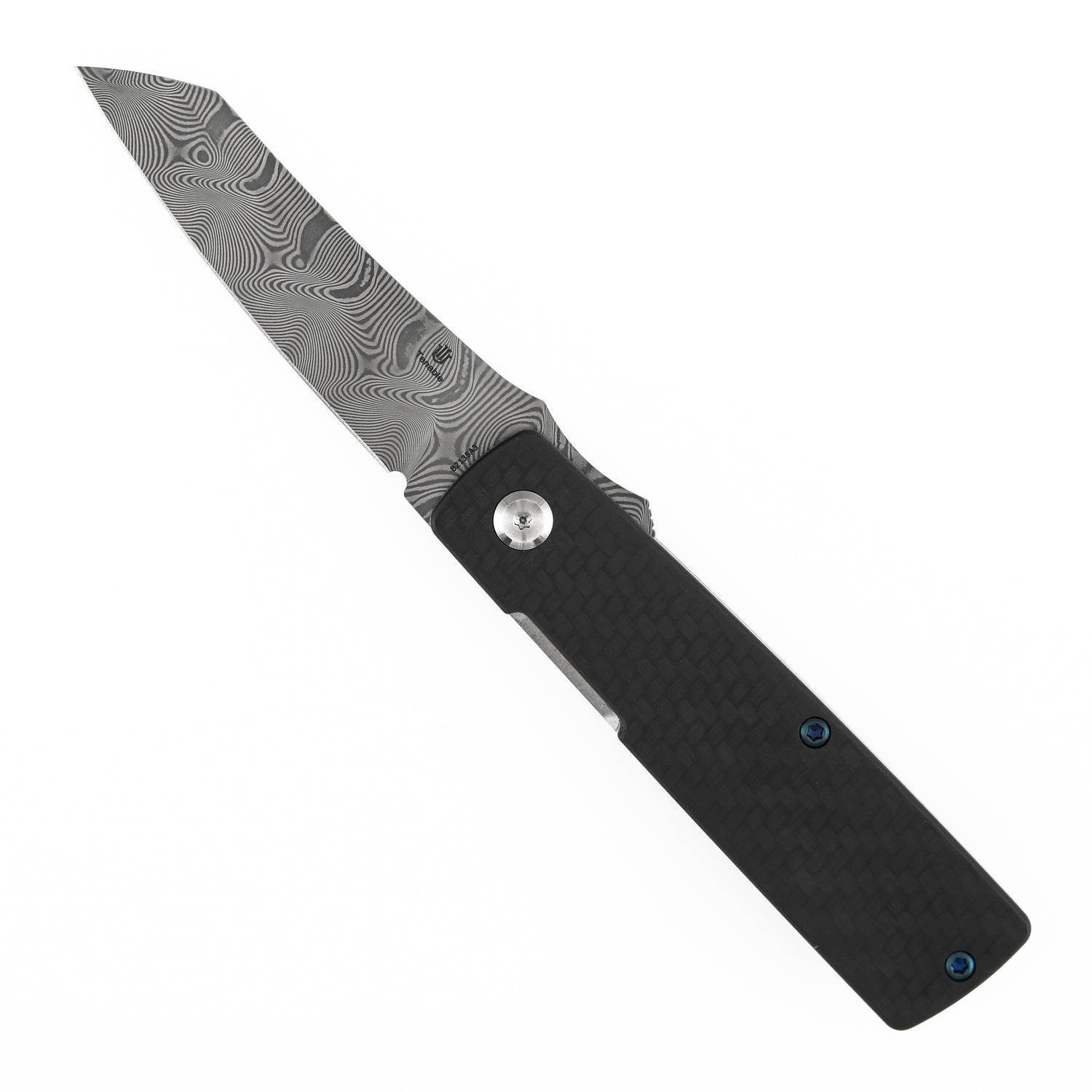 Tenable Higonokami B2135A3 Water Ripple Damascus Blade Twill Cabrbon Fiber Handle Liner Lock Folding Knife