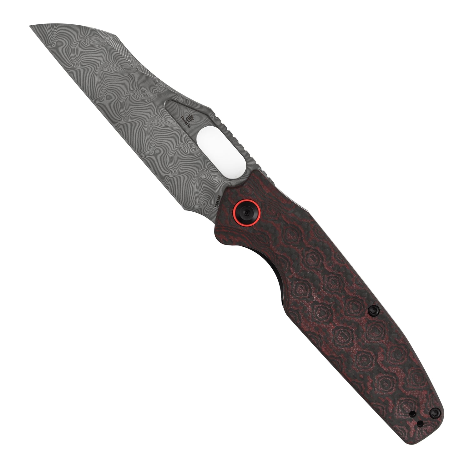 Tenable Tuckamore B1052A4 Water Ripple Damascus Blade Red & Black Rose Pattern Carbon Fiber Handle Liner Lock Folding Knife