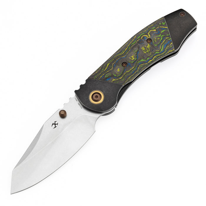 KANSEPT Caveman K1110B1 CPM 20CV Blade Titanium with Gecko CamoCarbon Handle Frame Lock
