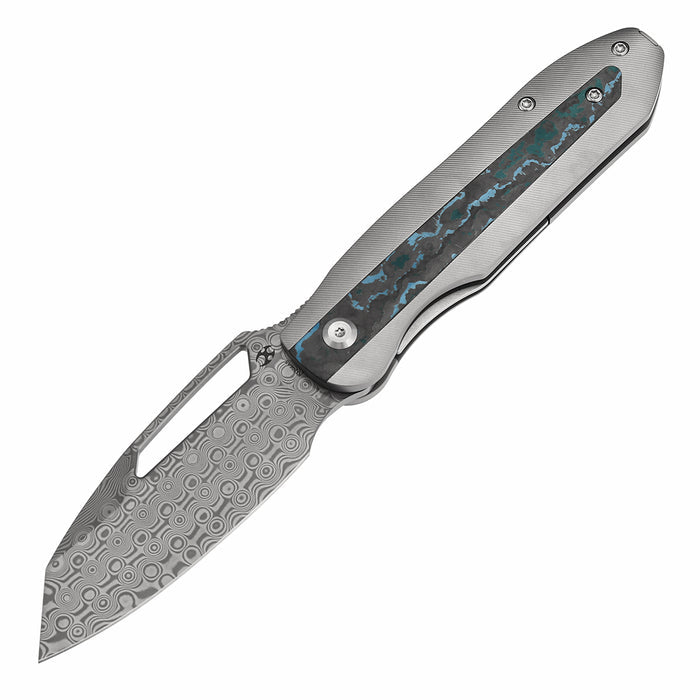 Kansept Knives Thunderhead K1106A5 Damascus Blade Titanium with Copper Carbon Fiber Inlay Handle Frame Lock