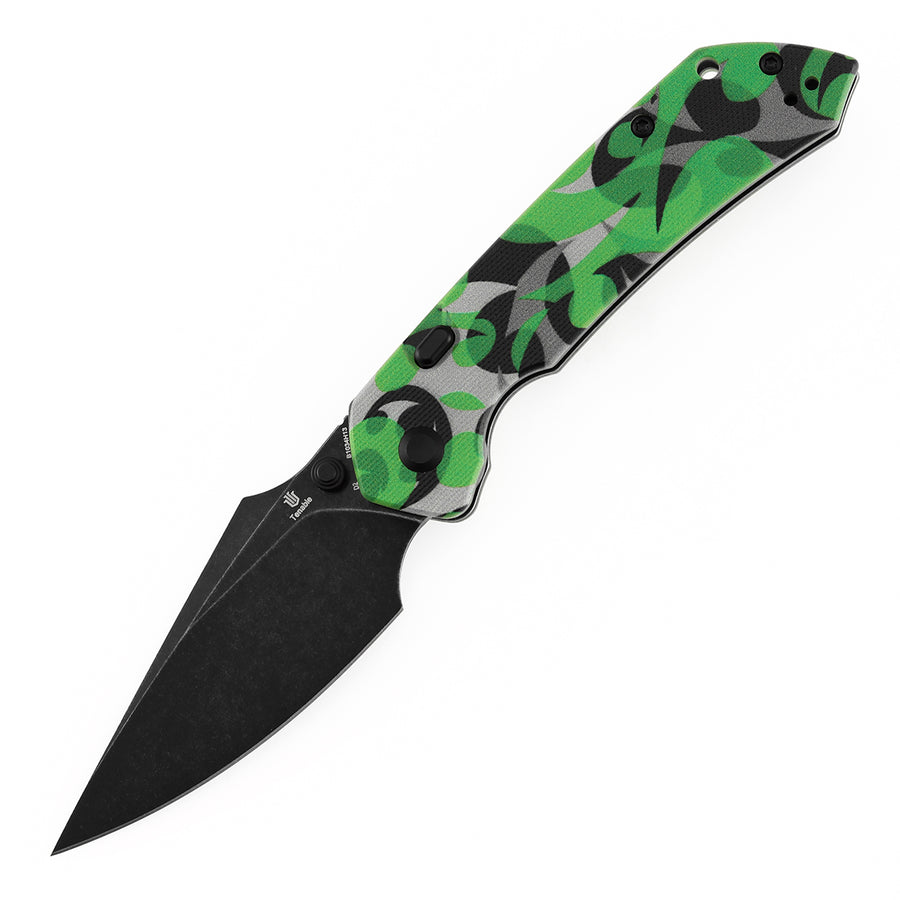 Tenable Fenrir B1034H13 D2 Blade Jade G10 with Green Camouflage Pattern Handle Top Liner Lock Folding Knife