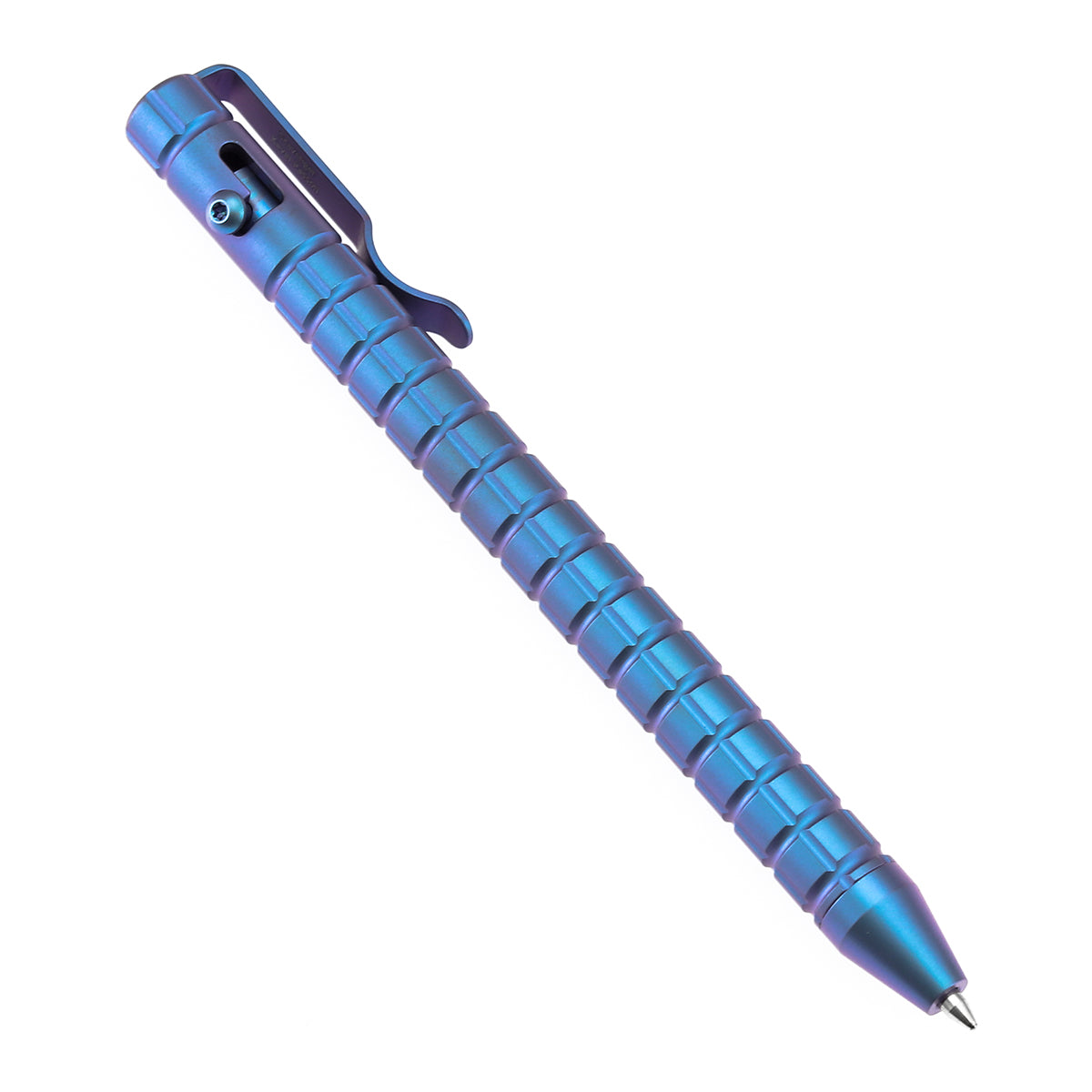 Kansept Titanium EDC Bolt-Action Pen G013H5– Professional Fine Tip Ballpoint Blue Anodized Titanium with Frag Pattern