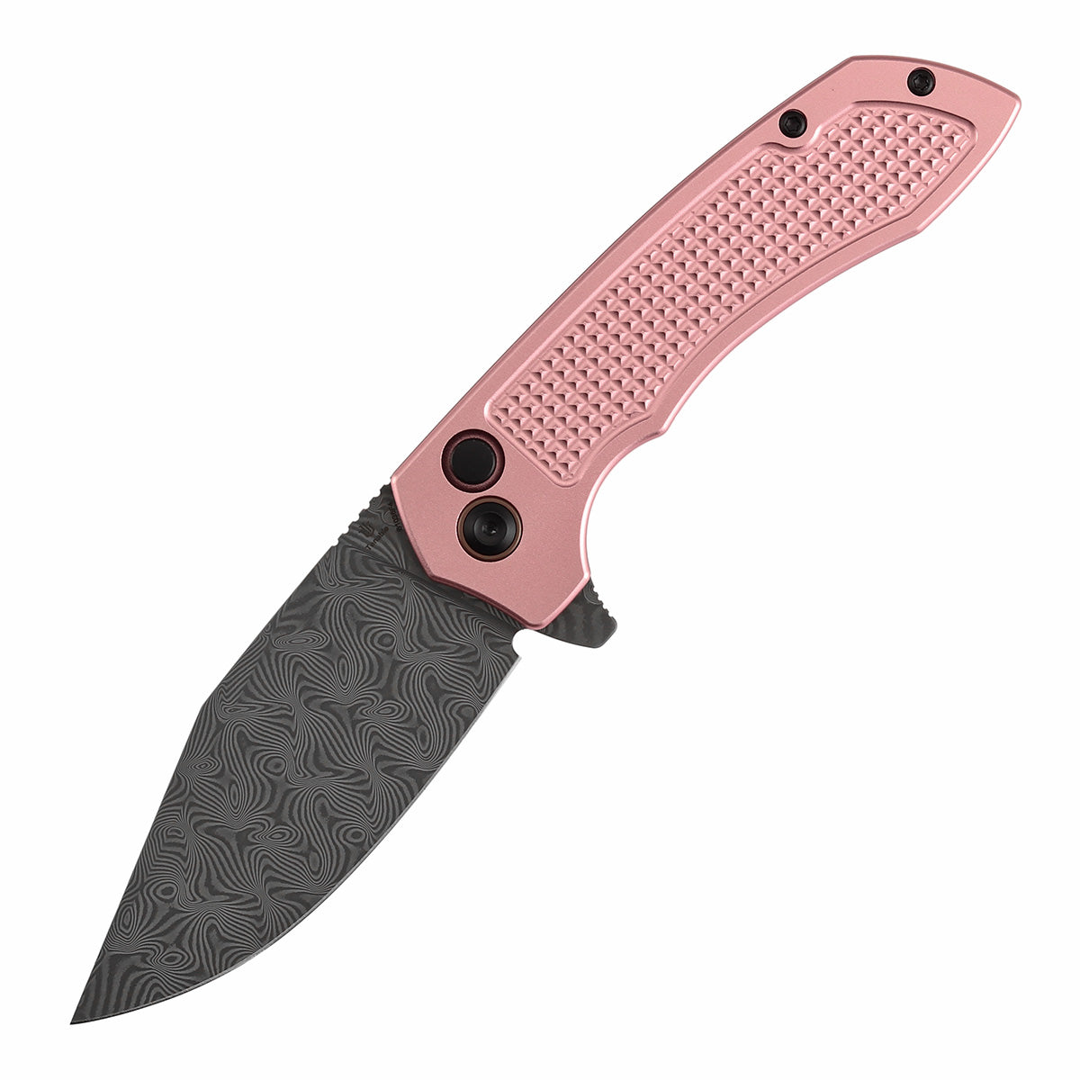 Tenable Entity B1036F4 Water Ripple Damascus Blade Rose Gold Aluminum Handdle Button Lock Folding Knife