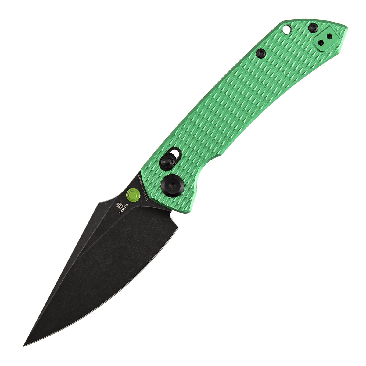 Tenable Fenrir T1034V16 Blackwash Nitro-V Blade Green Anodized Aluminum Handle Crossbar Lock Folding Knife