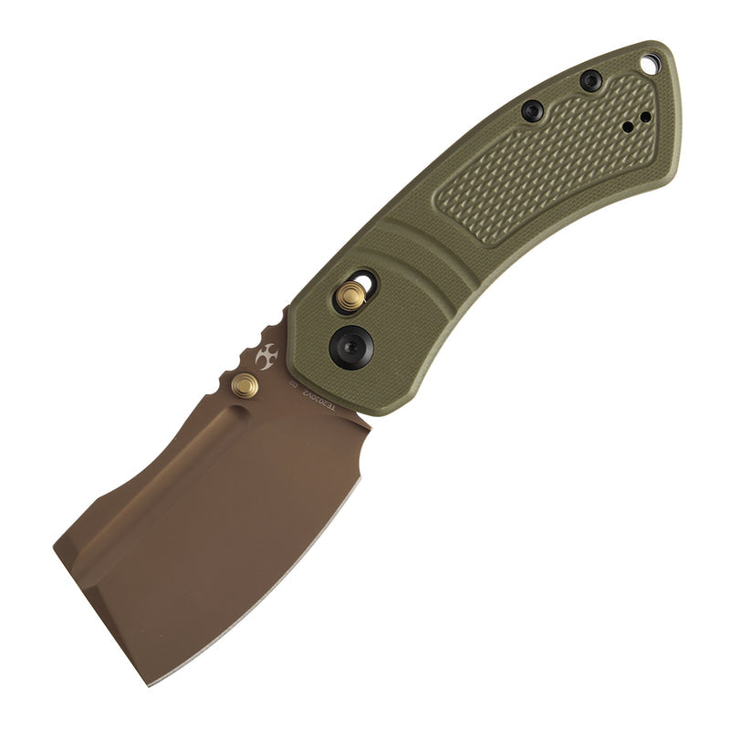 Kansept Korvid V TE2030V2 Rose Gold Coated D2 Blade Olive Green G10 Handle Crossbar Lock Folding Knife