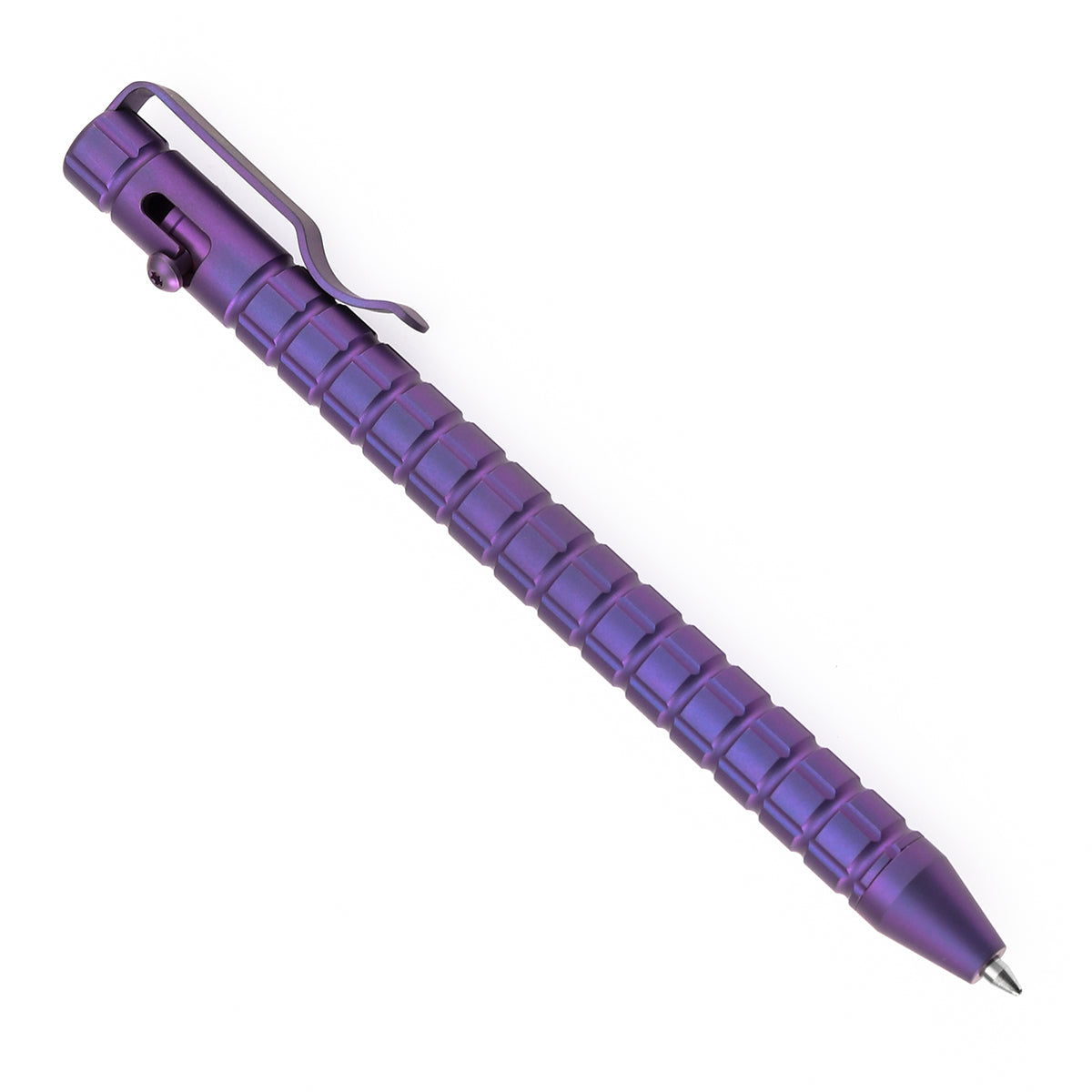 Kansept Titanium EDC Bolt-Action Pen G013H6– Professional Fine Tip Ballpoint Purple Anodized Titanium with Frag Pattern