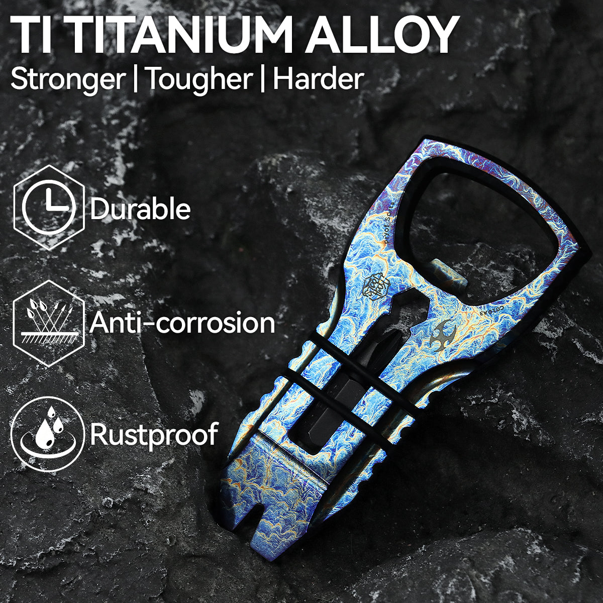 Kansept EDC PryOfSorts C010A3 EDC Multi-Tool Titanium with Lightning Strike Finish Bottle Opener, Pry Bar & Screwdriver