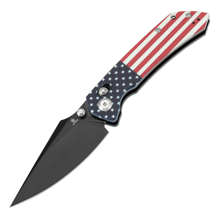 Tenable Knives Fenrir T1034V9 Nitro-V Blade Black G10 American Flag Handle Cross Bar Lock
