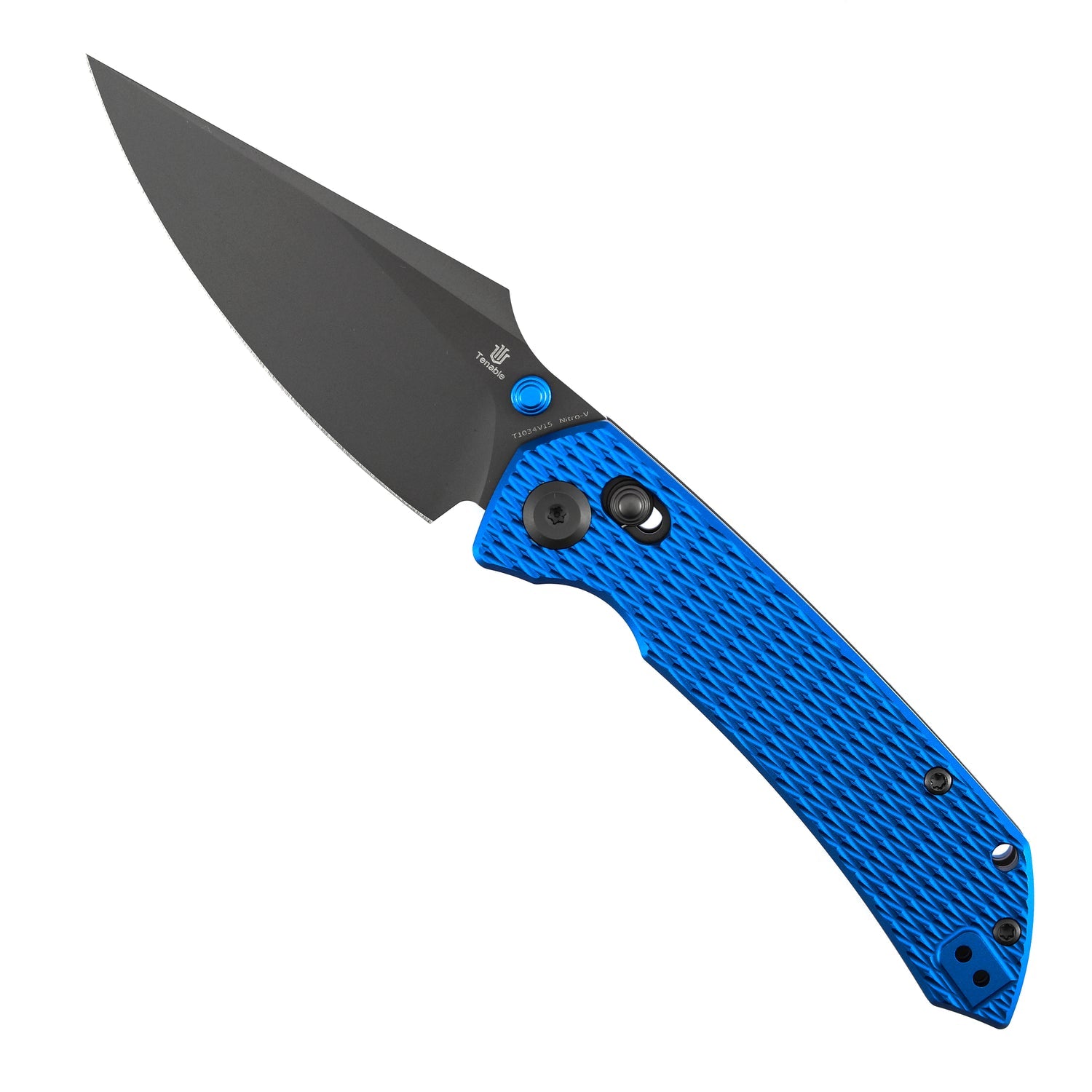Tenable Fenrir T1034V15 Gray TiCn Coated Nitro-V Blade Blue Anodized Aluminum Handle Crossbar Lock Folding Knife