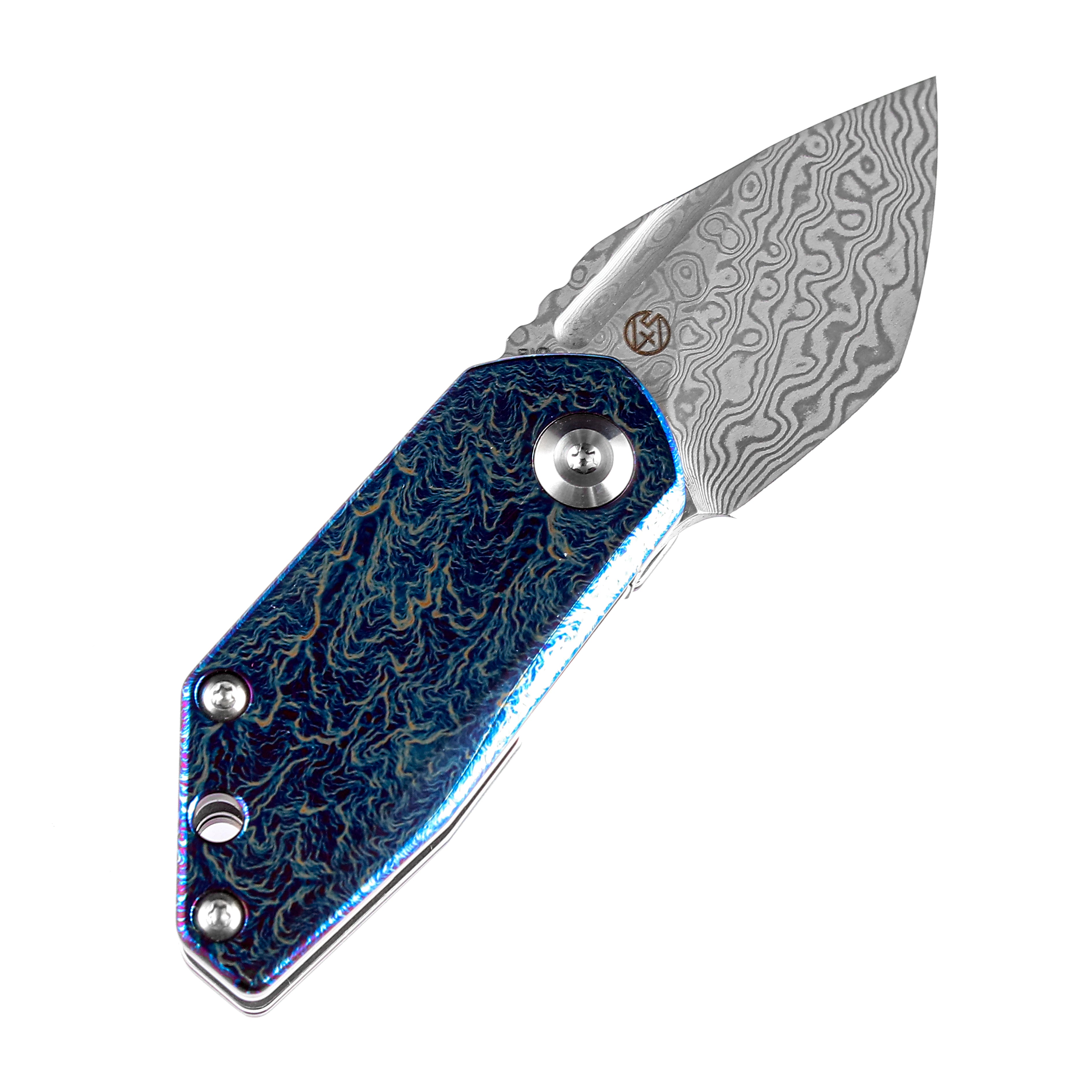 Kansept Knives RIO K3044D2 Damascus Blade Lightning Strike Anodized Titanium Handle Liner Lock EDC Knife
