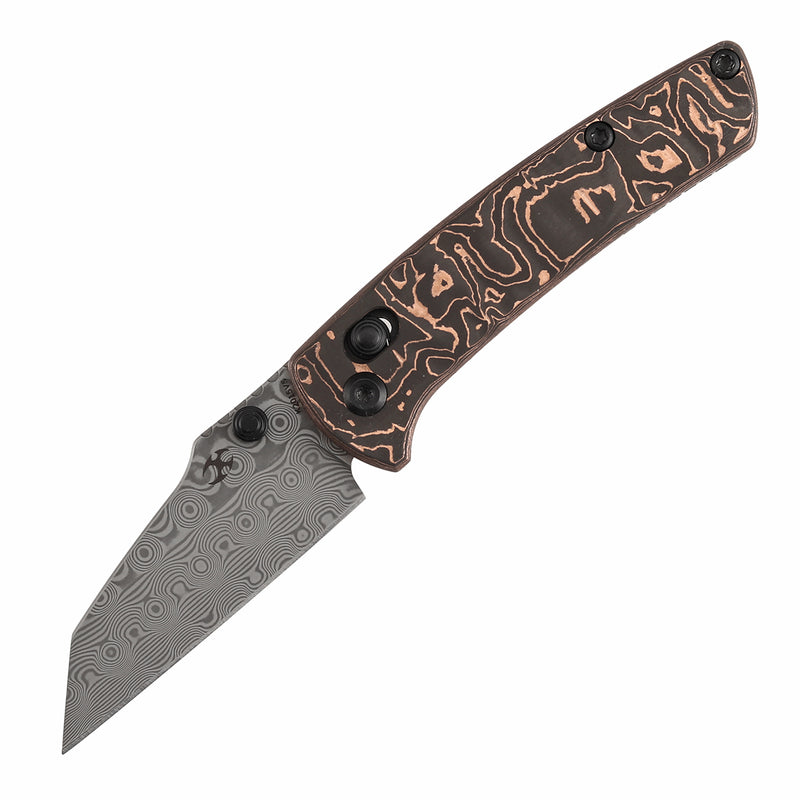 Kansept Little Main Street K2015V5 Damascus Blade Copper Carbon Fiber Handle Crossbar Lock Folding Knife