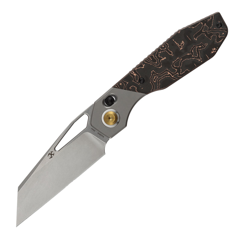 Kansept QTRO K1118VA1 Elmax Blade Titanium and Copper Carbon Fiber Handle Crossbar Lock Folding Knife