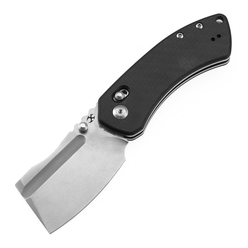 Kansept Korvid V TE2030V7 Stonewashed D2 Blade Twill Carbon Fiber & G10 Handle Crossbar Lock Folding Knife