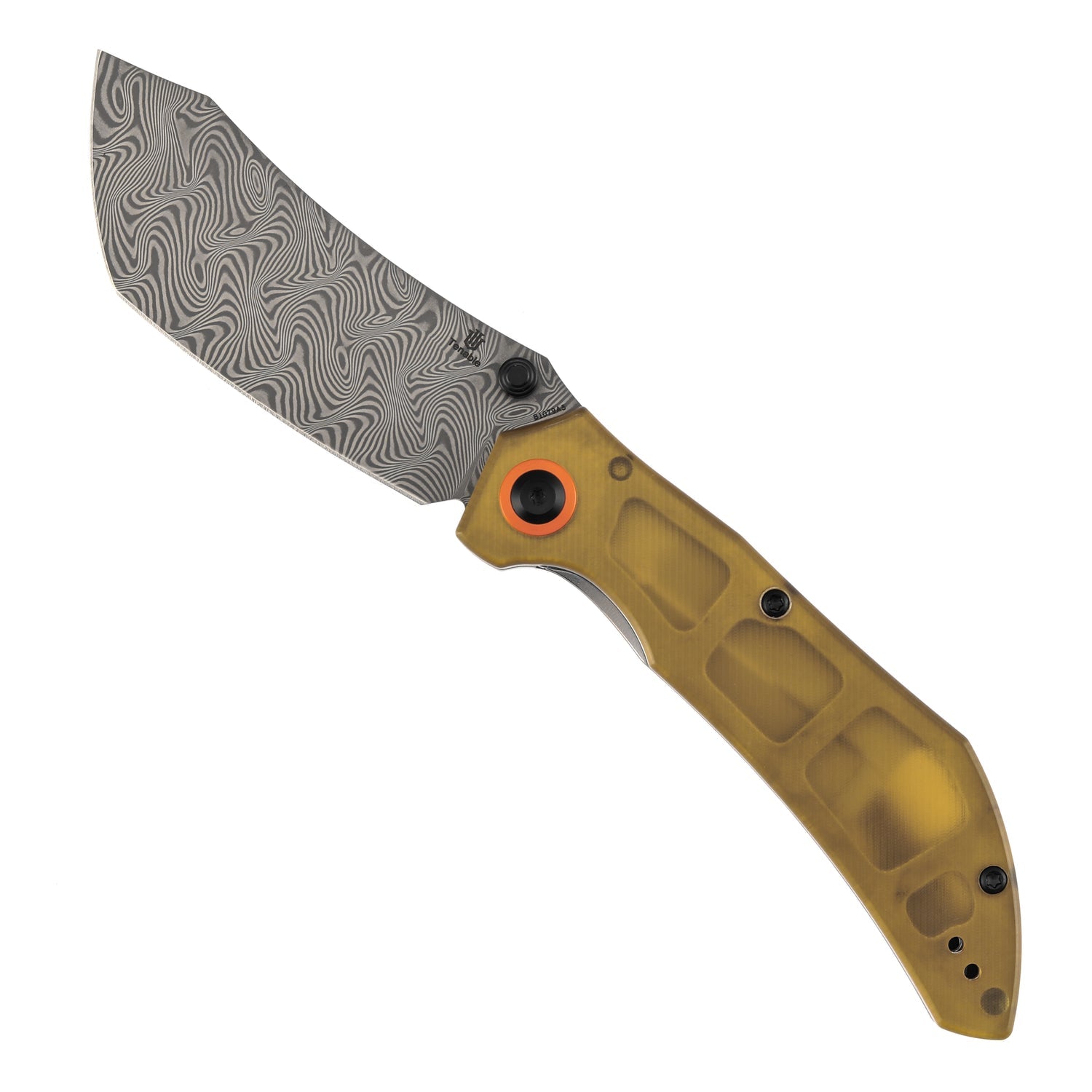 Tenable Tipper B1079A5 Water Ripple Damascus Blade Amber PEI Handle Liner Lock Folding Knife