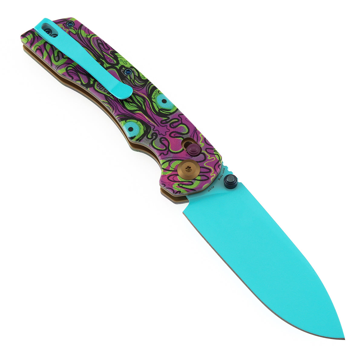 Tenable Kryo T1001V9 Blue Coated 14C28N Blade Jade G10 with Purple Undead Print Handle Crossbar Lock Flding Knife