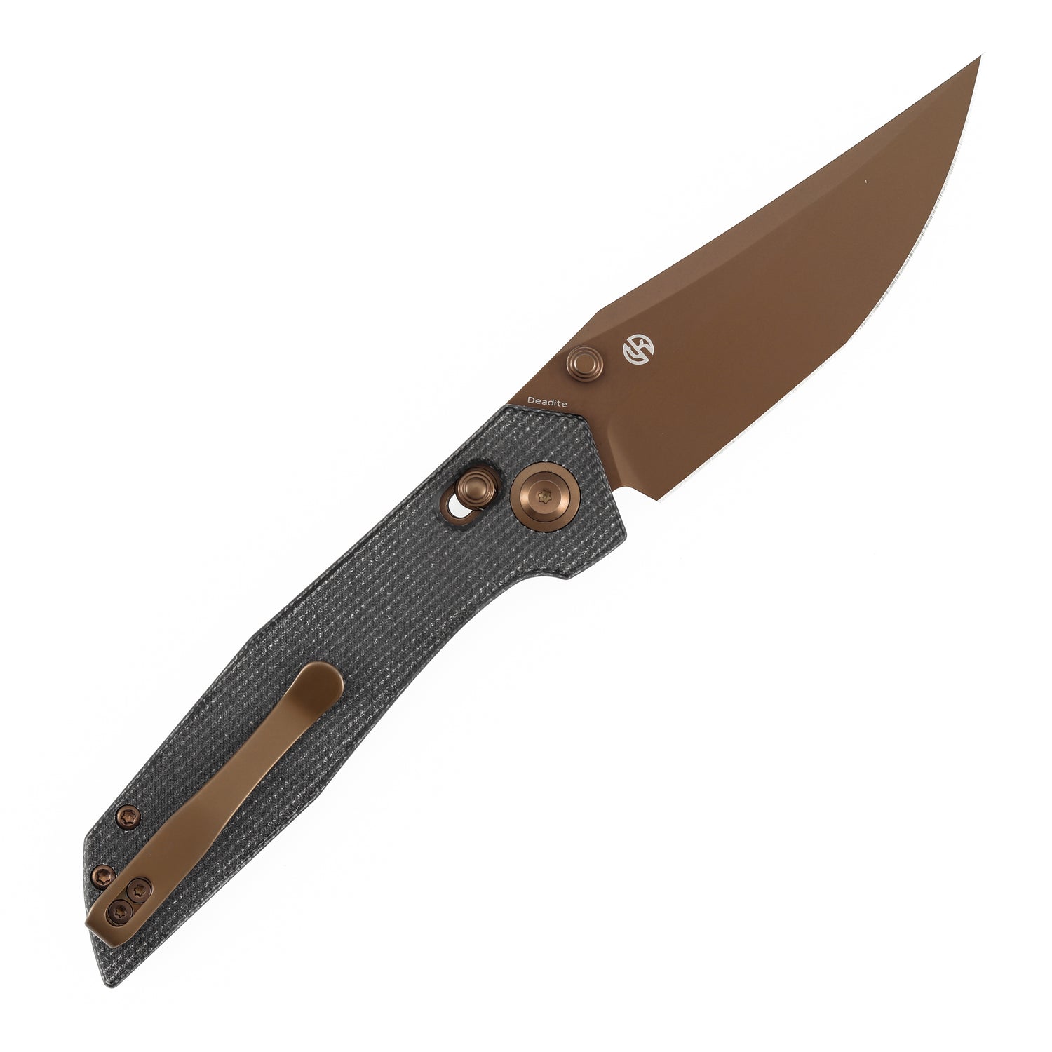 Tenable Deadite B1081V3 Rose Gold 14C28N Blade Black Micarta Handle Crossbar Lock Folding Knife