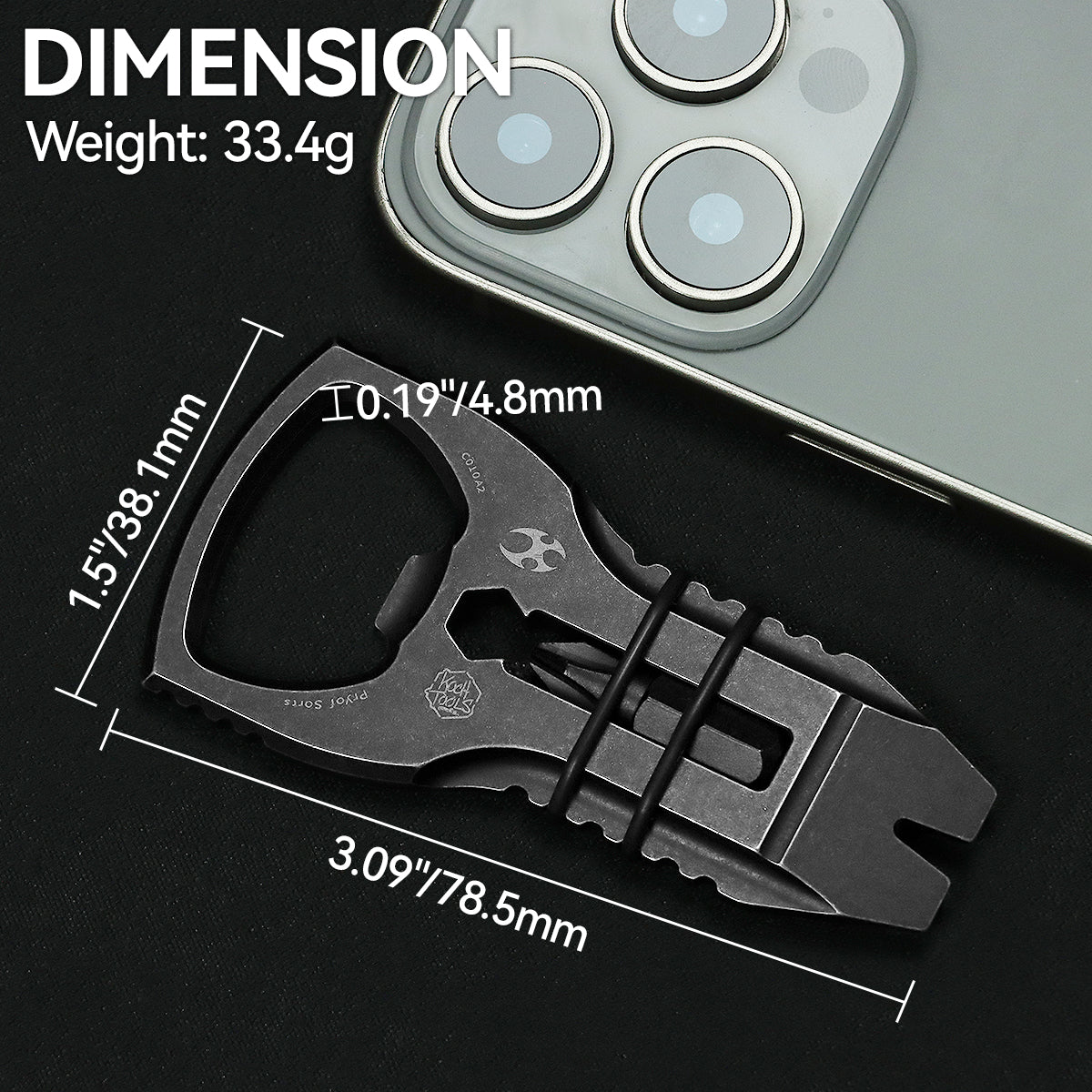 Kansept EDC PryofSorts C010A2 EDC Multi-Tool Blackwash Titanium Bottle Opener, Pry Bar & Screwdriver