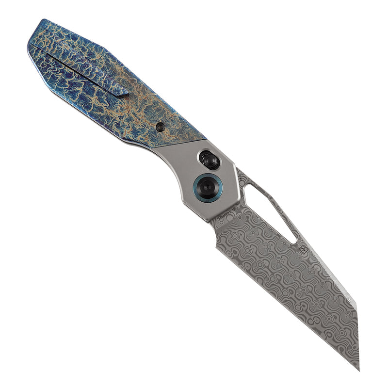 Kansept QTRO K1118VA2 Damascus Blade Titanium Handle Crossbar Lock Folding Knife