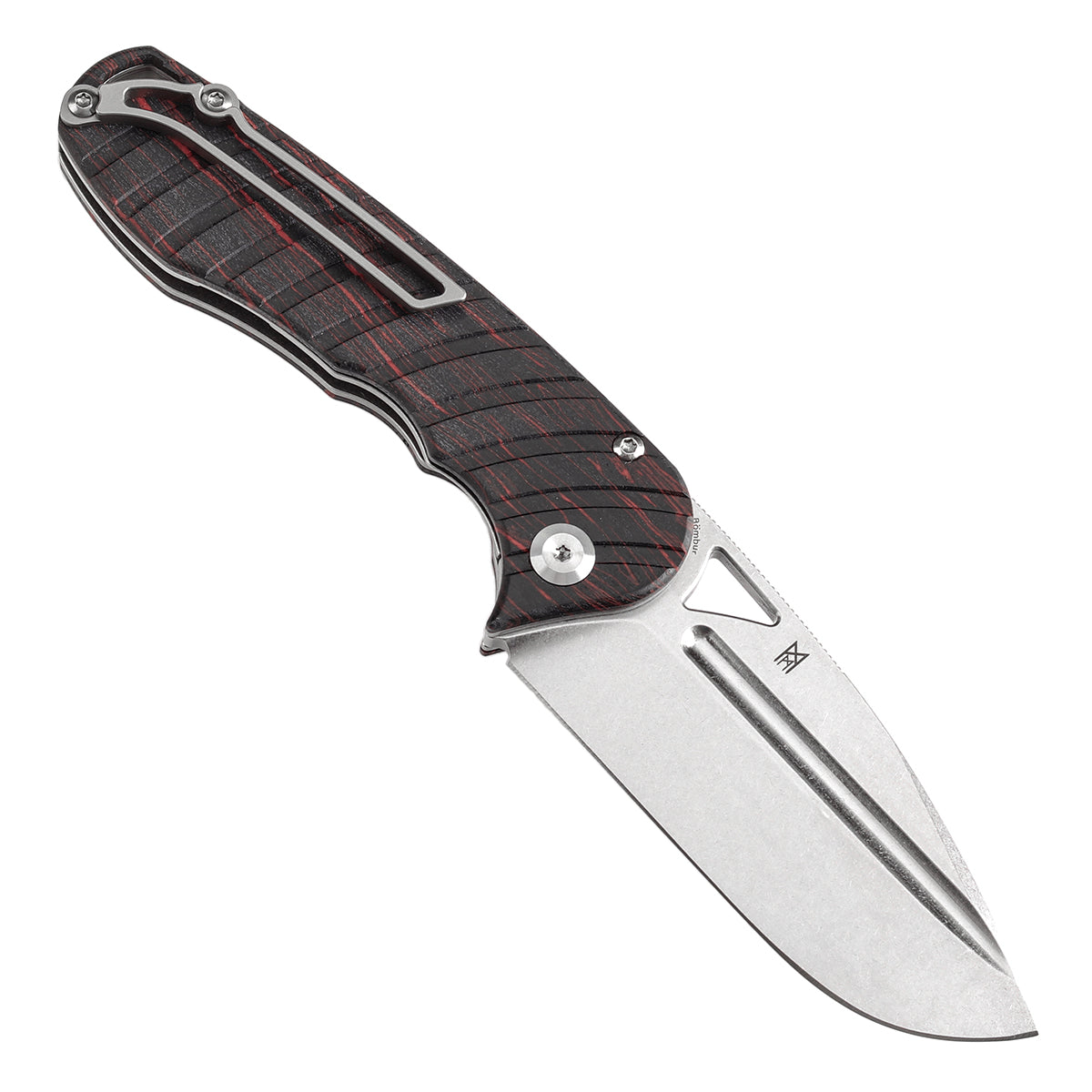 Tenable Bömbur T1054C1 Stonewashed D2 Blade Black and Red G-mascus Handle Liner Lock Folding Knife