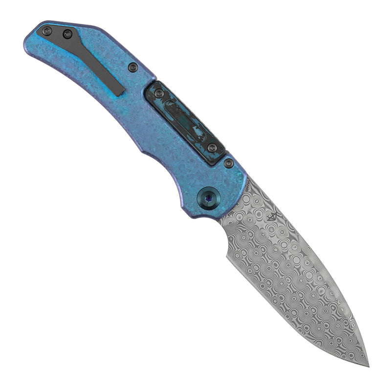 Kansept Hazard K1104H5 Damascus Blade Titanium & Fatcarbon Handle Bali Lock Folding Knife