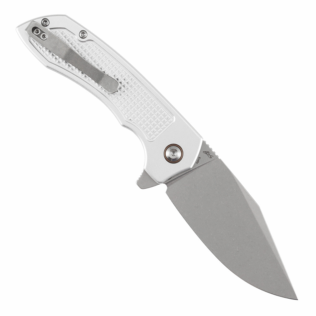 Tenable Entity B1036F3 Stonewashed 14C28N Blade Silver Aluminum Handdle Button Lock Folding Knife