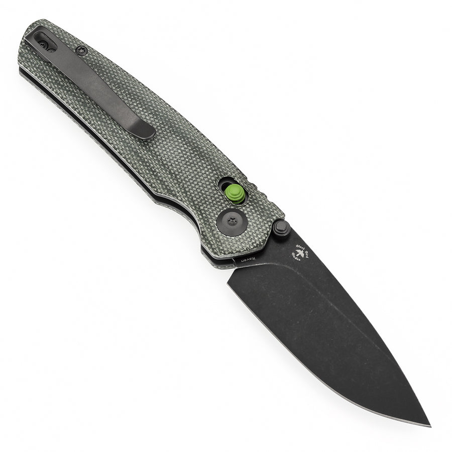 Tenable Raven T2109V5 14C28N Blade Green Micarta Handle Cross Bar Lock Folding Knife